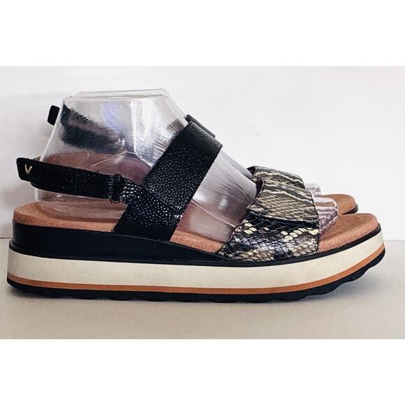 Wmns Vionic Brielle Ray Snakeskin Hook & Loop Sz 8 Black White Strappy Platform - Picture 6 of 8